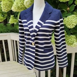 EUC J Crew Camille Shrunken Navy Stripes Sweater-Blazer